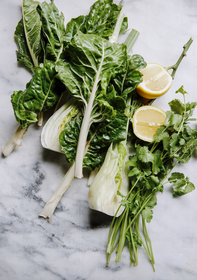 Chard, fennel & white bean soup with pesto and clams 