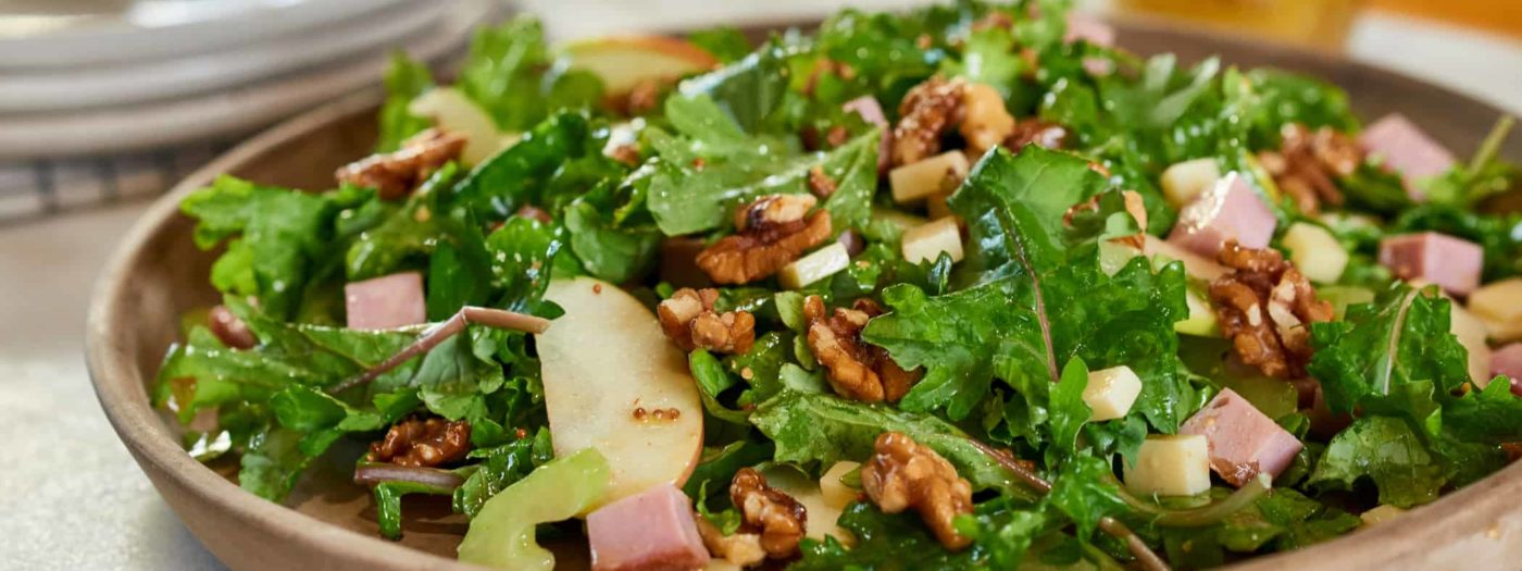 Baby Kale Salad with Ham, Gruyere, and Grainy Mustard Earthbound Farm