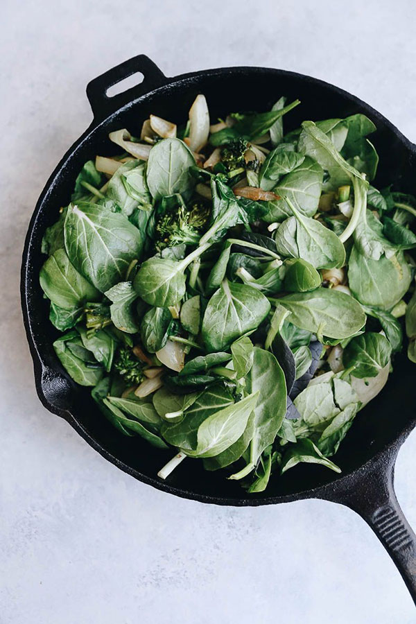 Caramelized Onion, Broccoli and Spinach Frittata