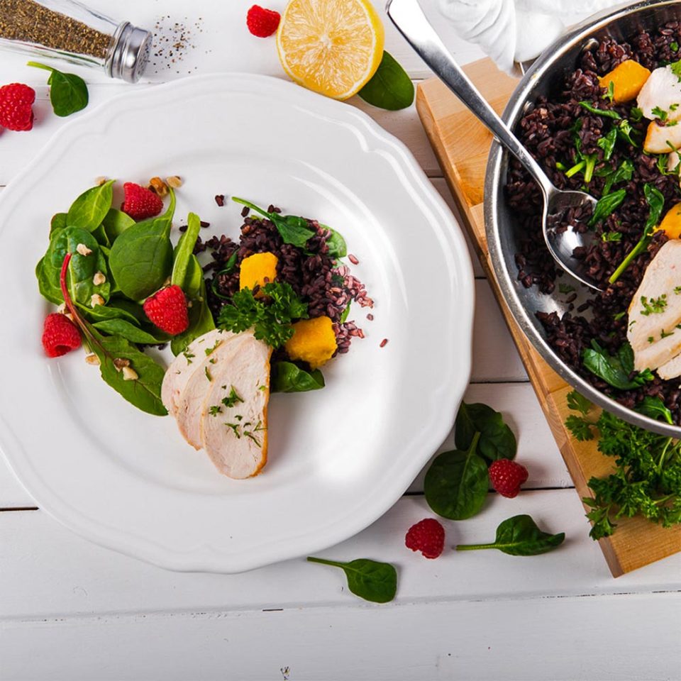 One-Skillet Dinner, Organic Spinach Chicken, Butternut Squash, and Wild Rice