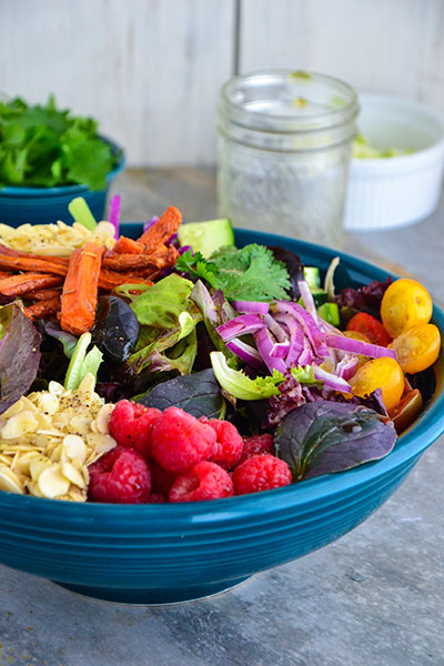 Organic Rose Salad with Roasted Carrots and Apples