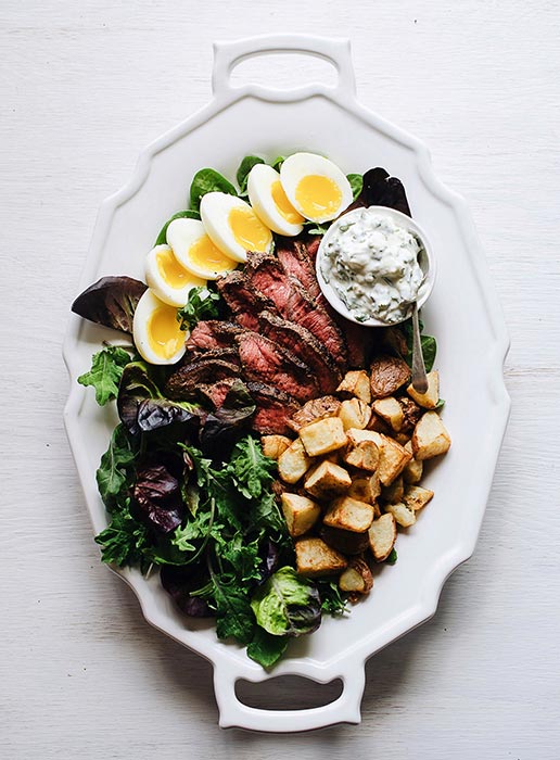 Organic Baby Spinach, Arugula, and Kale, Steak and Egg Breakfast Salad