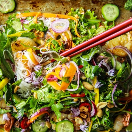 Spicy Spinach Vietnamese Shrimp Noodle Salad