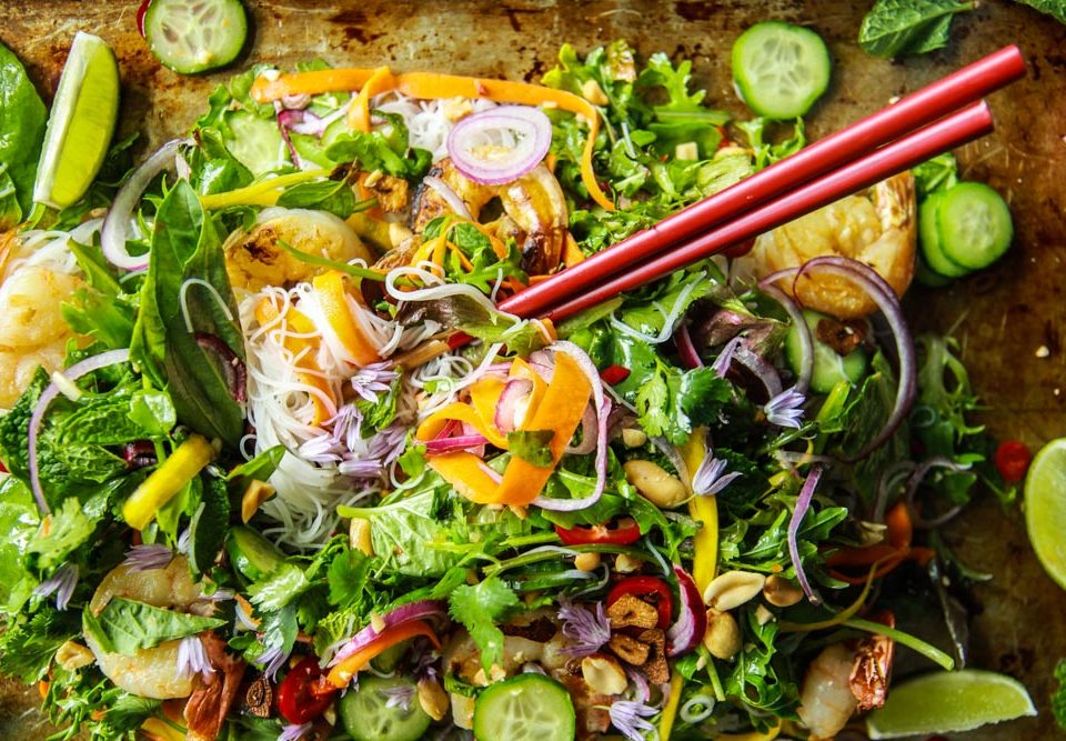 Spicy Spinach Vietnamese Shrimp Noodle Salad