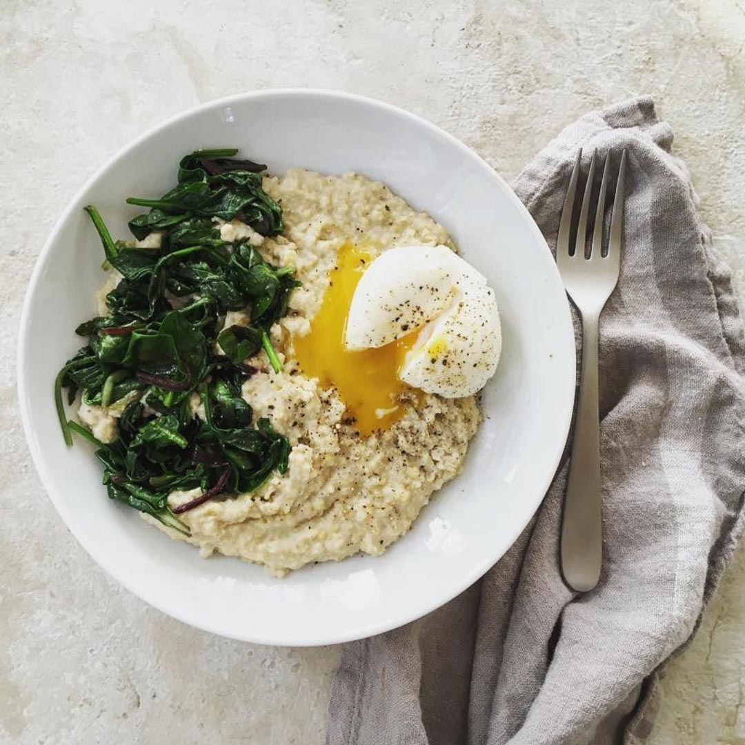 Savory Power Bowl with Garlicky Greens and Eggs
