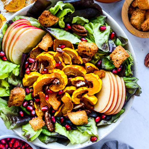 Maple Cinnamon Delicata Salad with Pumpkin Tahini Dressing Featured Image