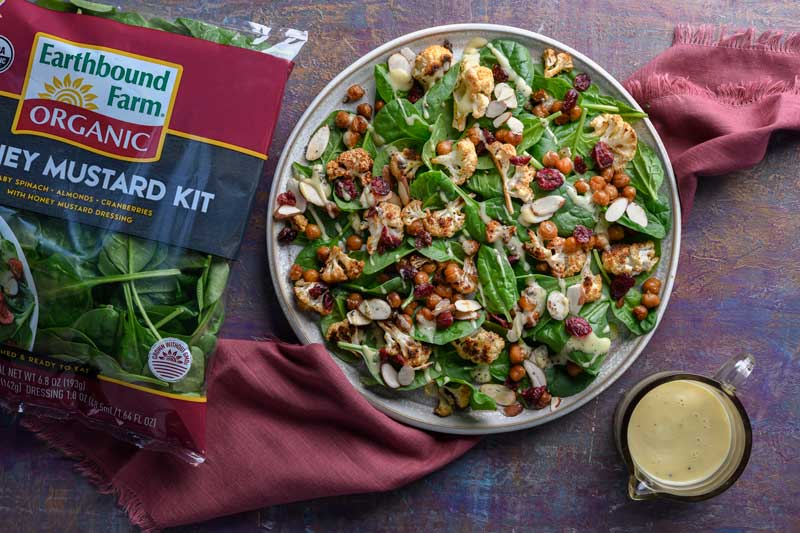 Roasted Cauliflower Spinach Salad with Honey Mustard Vinaigrette Image