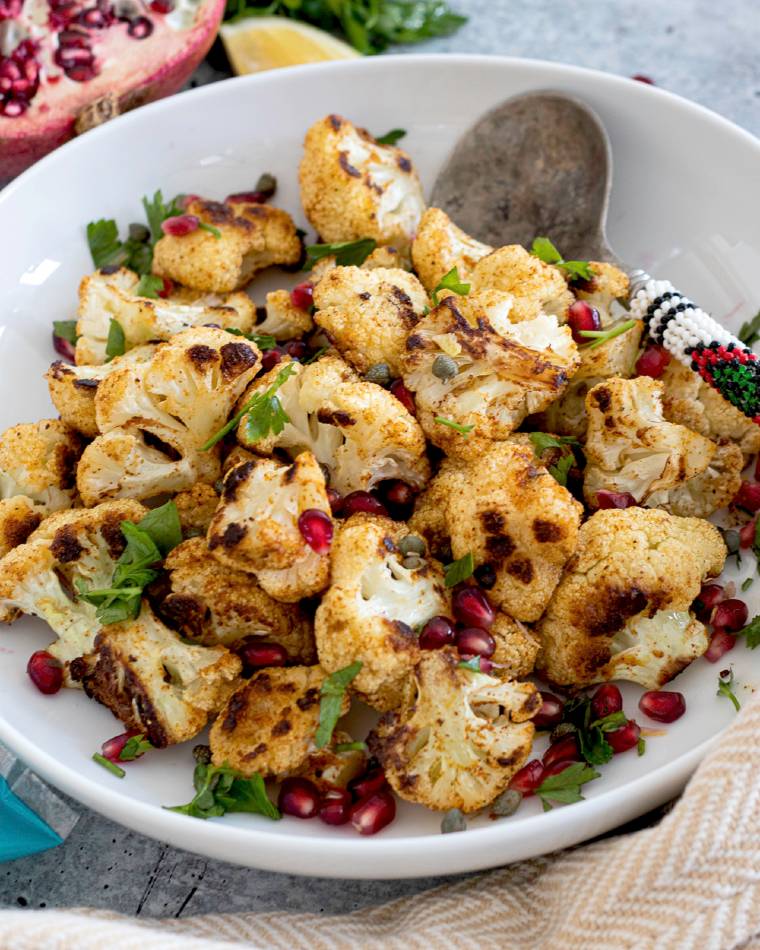 Roasted Cauliflower with Pomegranate and Capers Recipe Image