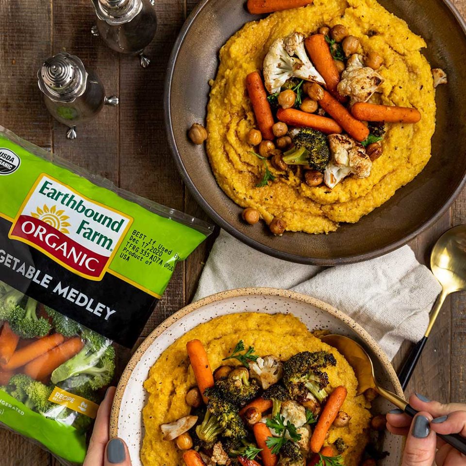 VEGAN POLENTA WITH BALSAMIC ROASTED VEGETABLES & CHICKPEAS Featured Image