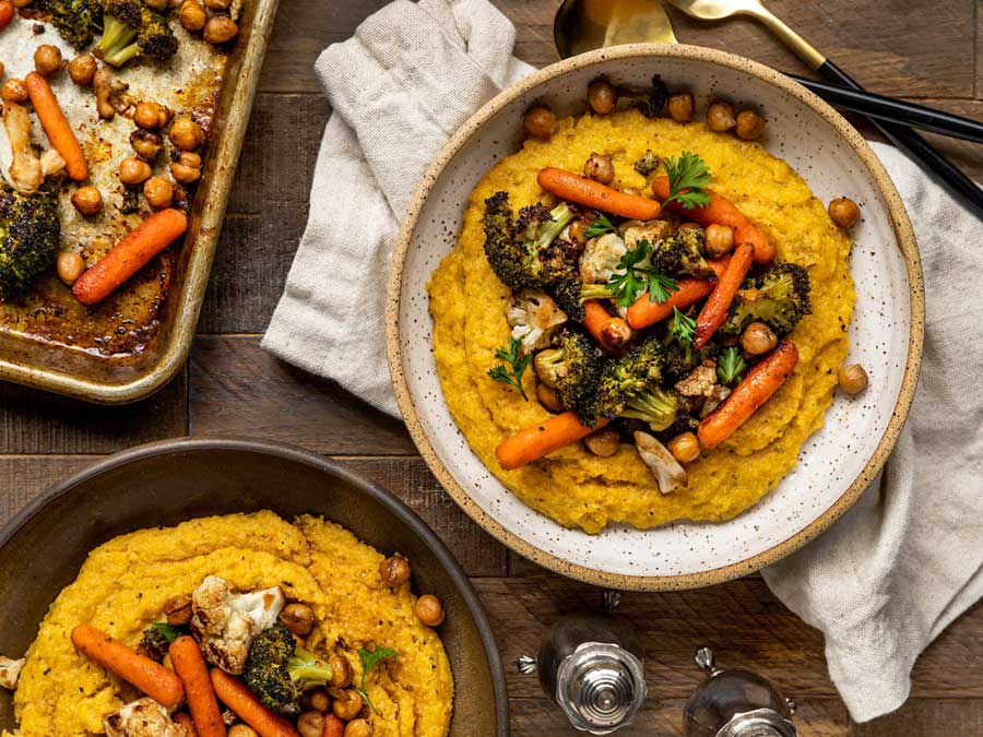 VEGAN POLENTA WITH BALSAMIC ROASTED VEGETABLES & CHICKPEAS Image One