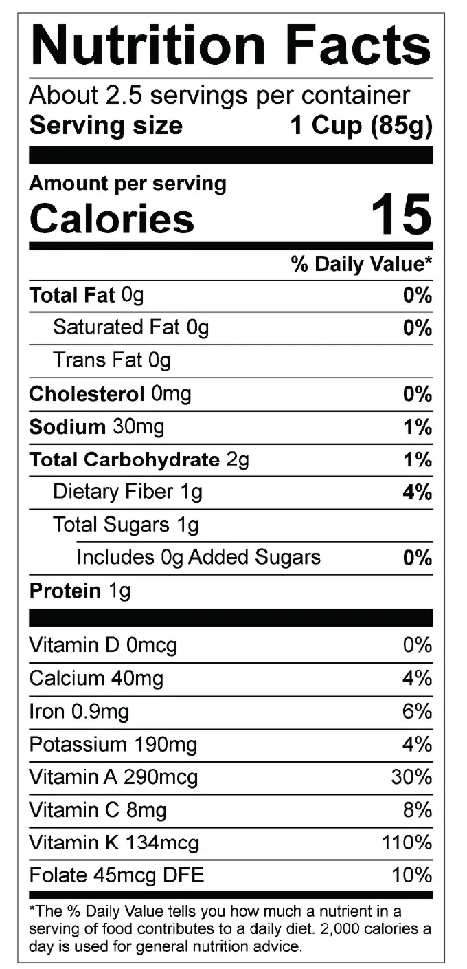 EBF Greenhouse MW Spring Mix 8oz NFP Ingredients