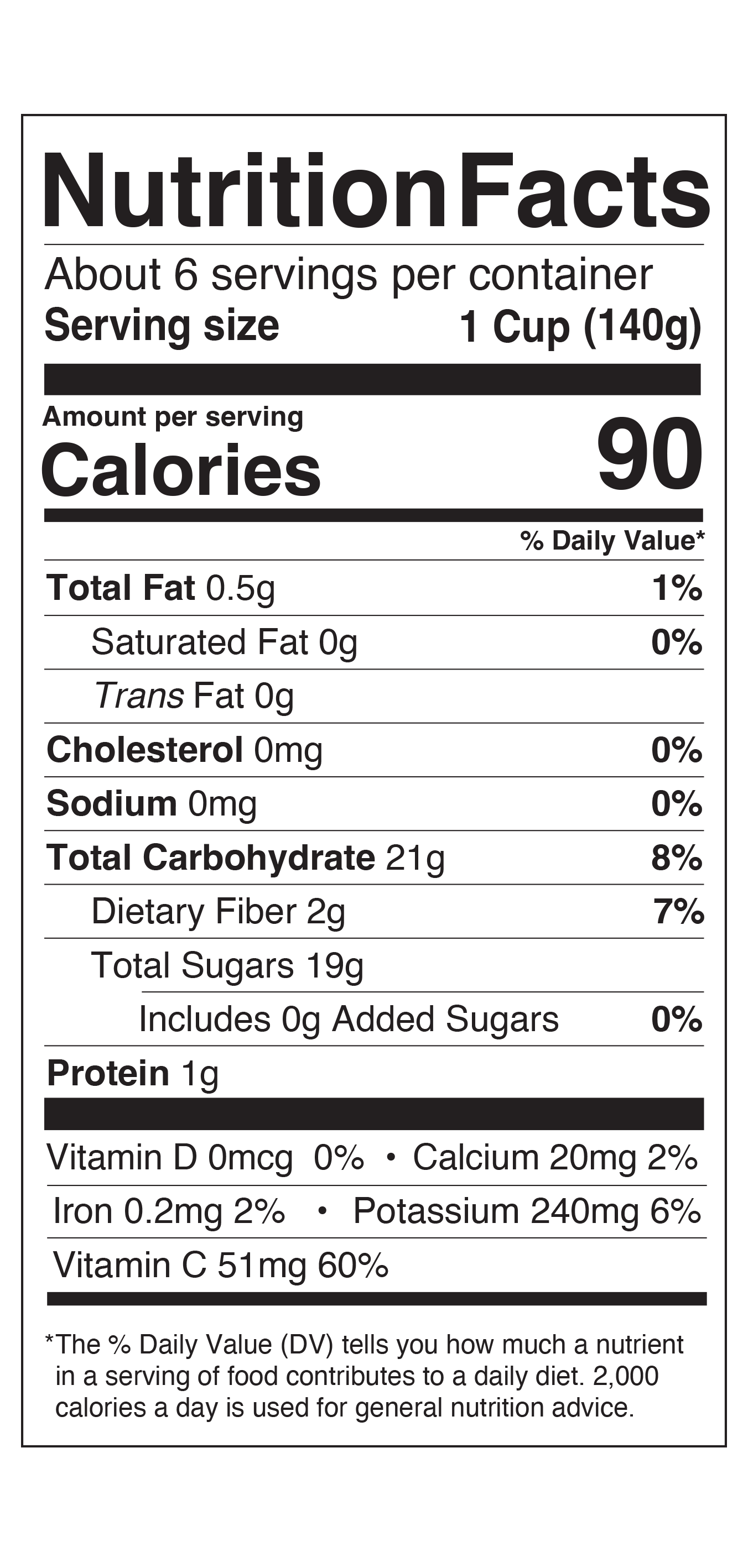 2lb Mango Chunks Nutrition Facts